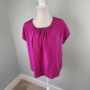 Royal Project Women's Round Neck Cap Sleeve Silk Blouse Size Large Fushia